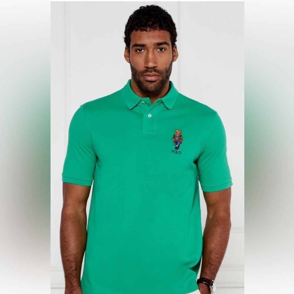 Polo Ralph Lauren Big & Tall Menโs Green Solid Polo Bear Short Sleeve Polo Shirt